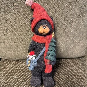 Resin Black Bear Holiday Sculpture